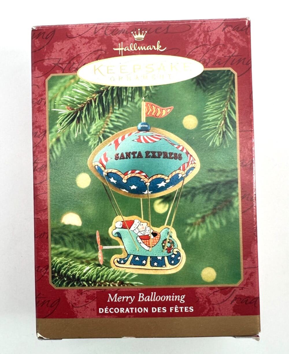 2000 Hallmark Keepsake Merry Ballooning Santa Express Pressed Tin Ornament